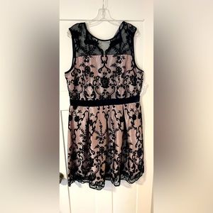 Pink with black lace vintage style cocktail dress